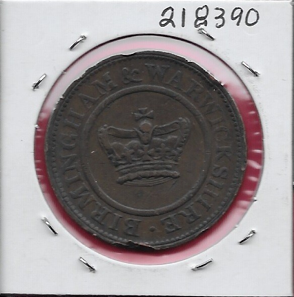 GREAT BRITAIN,TOKEN 1 PENNY 1812 BIRMINGHAM AND WARWICKSHIRE,CROWN