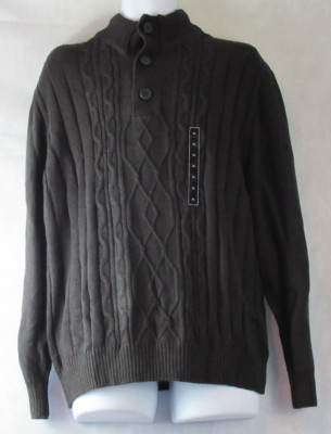 Tricots St. Raphael Men's Faux Sherpa Trim Cable-Knit Mock Neck Sweater, XL