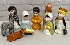 Vtg  Arnels Hand Painted Children's Ceramic Christmas Nativity Set 9 Pcs