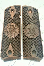 United States Army Shield Laser Carved American Walnut 1911 Grips Full Size