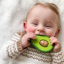 Nuby Silicone Avocado Teether with Spinning Wood Seed- 3 Months