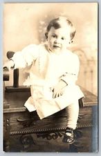 Antique RPPC Toddler Child Posing on Chair Studio AZO Real Photo Postcard