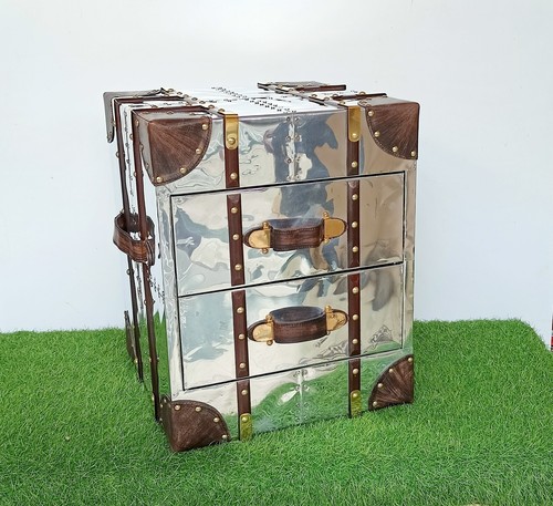 Decorative Home Storage Trunk Aviator Style Design Silver Wedding Gift Handmade - Picture 4 of 21
