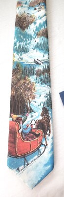 Ralph Marlin Krawatte blau Winterlandschaft Künstler Vintage USA 1989 Over the 