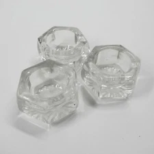 3 Open Salts Vintage Individual Salt Cellars Matching Hexagon Bowls Clear Glass