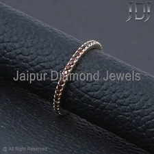 Natural Garnet Gemstone Band 925 Silver Jewelry Ring Stacking Eternity Mini Ring