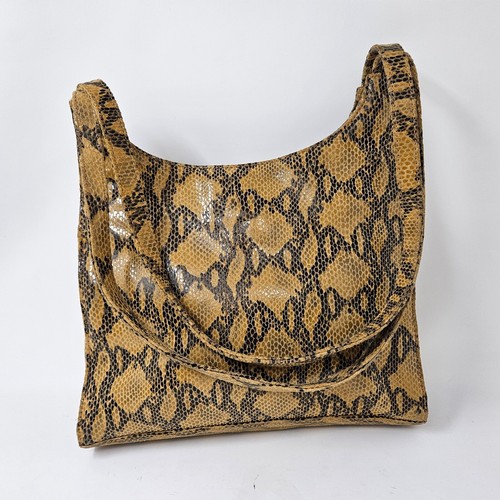 Franchi Bolso de Hombro Cartera Bolso de Mano Cuero Negro/Tostado Piel de Serpiente Estampado Animal Usado en Excelente Condición - Imagen 2 de 15