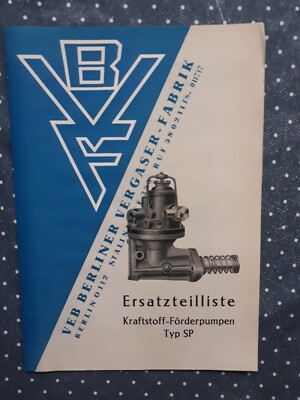 Original spare parts list BVF fuel feed pumps type SP DDR BERLIN
