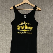 St Lucie Draft House Shirt Womens Large Black Sleeveless Cheers Bar Beer Charity