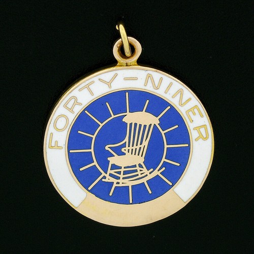 Vintage Collectible 14k Gold Enamel YPO Forty Niner Round Charm Pendant
