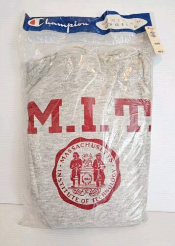 Vintage Nos Authentic Champion MIT Pullover Hoodie Sweatshirt Made In USA