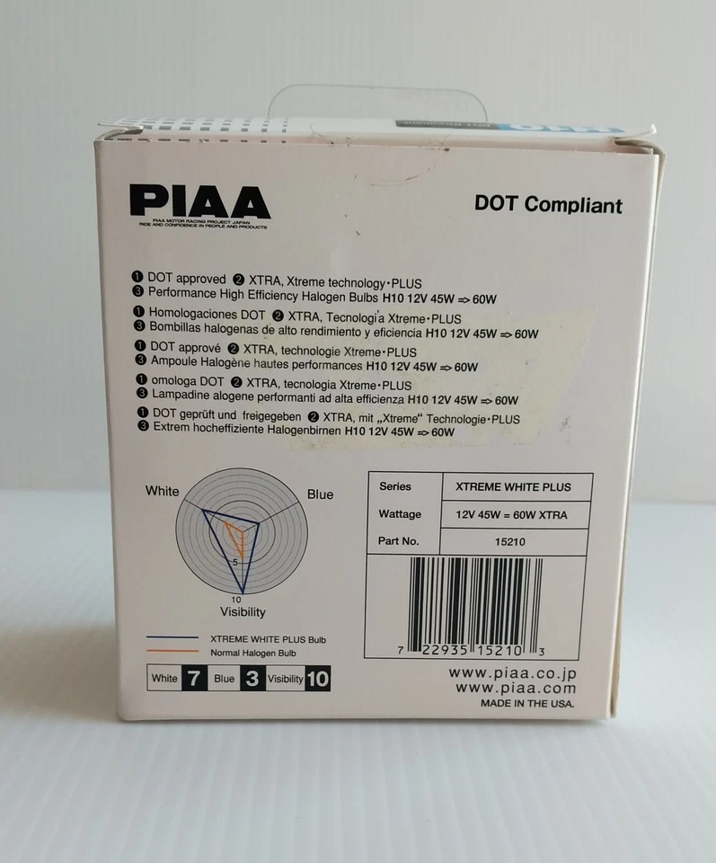 Paquete de 2 bombillas halógenas PIAA Xtreme White Plus y alto rendimiento H10 15210 Foto 2 de 4