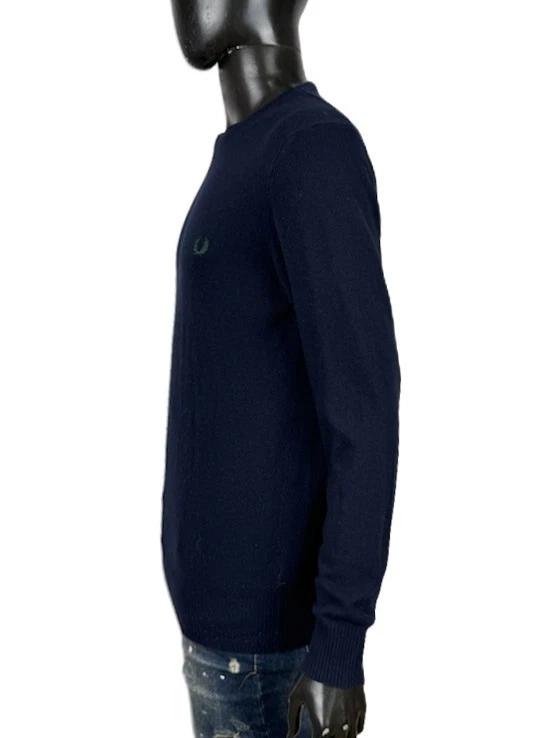 Fred Perry Hombre Talla L Lana Azul Marino Cuello Giro Logotipo Laurel Wreath - Imagen 4 de 4