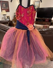 Pink Tricolor Tulle Lyrical Dance Ballet Costume Dress Floral Sequin Child Large