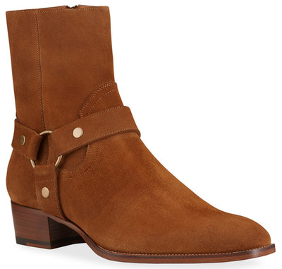 NIB Saint Laurent YSL Wyatt Harness Noisette Brown Suede Zip Boots Sz 41 8 $1450