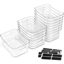 12 PACK Multi-Use Clear Plastic Storage Bins for Organizing w/ Labels - Home,...