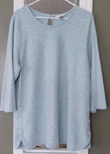 Cj Banks Womens Plus Top Aqua White 3/4 Sleeve Pullover Size 2X Beachy Resort