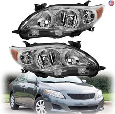 Halogen Headlight Assembly Driver and Passenger Side Chrome Headlamps