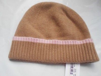 NWT PHENIX 100% CASHMERE Women's KNIT BEANIE CAP HAT Brown Pink One Size