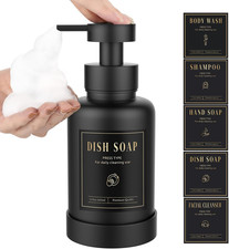 15 Oz Glass Foaming Soap Dispenser, Black, Refillable Pump Bottle