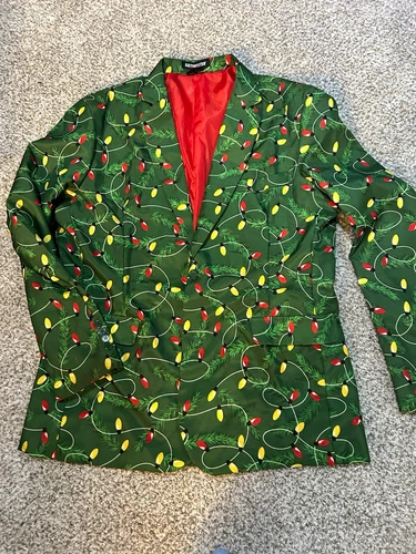 Suitmeister Men’s XL Green Christmas Lights Suit Jacket Blazer - product listing photo