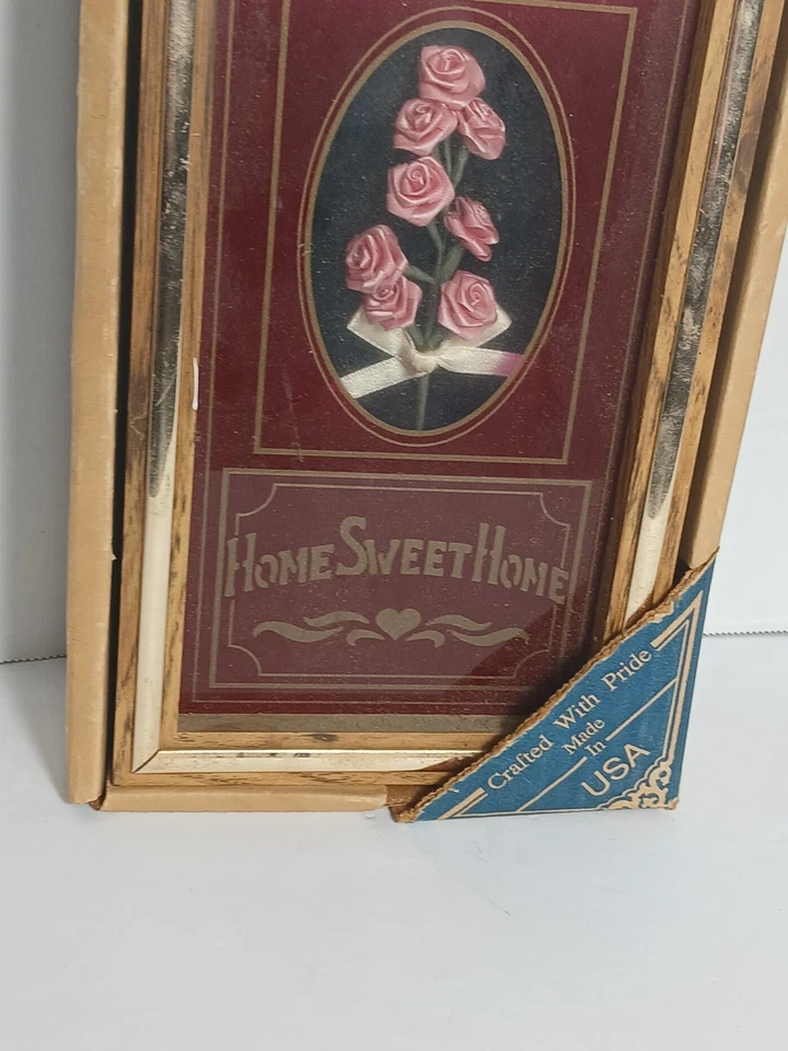 Vtg NIB Ingraham USA Wooden Wall Clock Glass Front Red & Gold 12.75" Pink Roses - Image 3 of 4