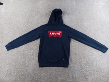 Levis Boys 14/16 Sweater Blue Hooded Batwing Logo Cotton Blend