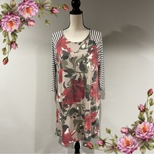Loose fit floral striped Long sleeve dress