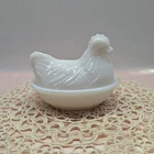 SPRING CHICKEN! Adorable Vtg Small White Milk Glass HEN ON NEST by Hazel-Atlas