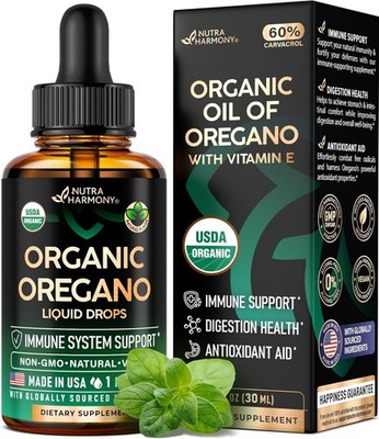 USDA Organic Oil of Oregano - Liquid Drops with Vitamin E - Made in USA