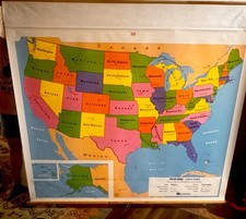 Vintage 1980s Nystrom Pull Down World Map Richard Edes , First Edition! Free Shi