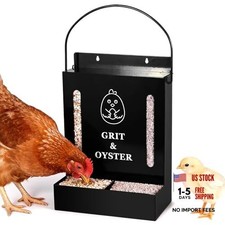 Oyster Shell and Grit Feeder Combo, Metal Chicken Feeder with Viewing Black