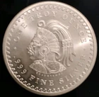 CUAUHTEMOC AZTEC CALENDAR 1 TROY OUNCE .999 FINE SILVER ROUND B14