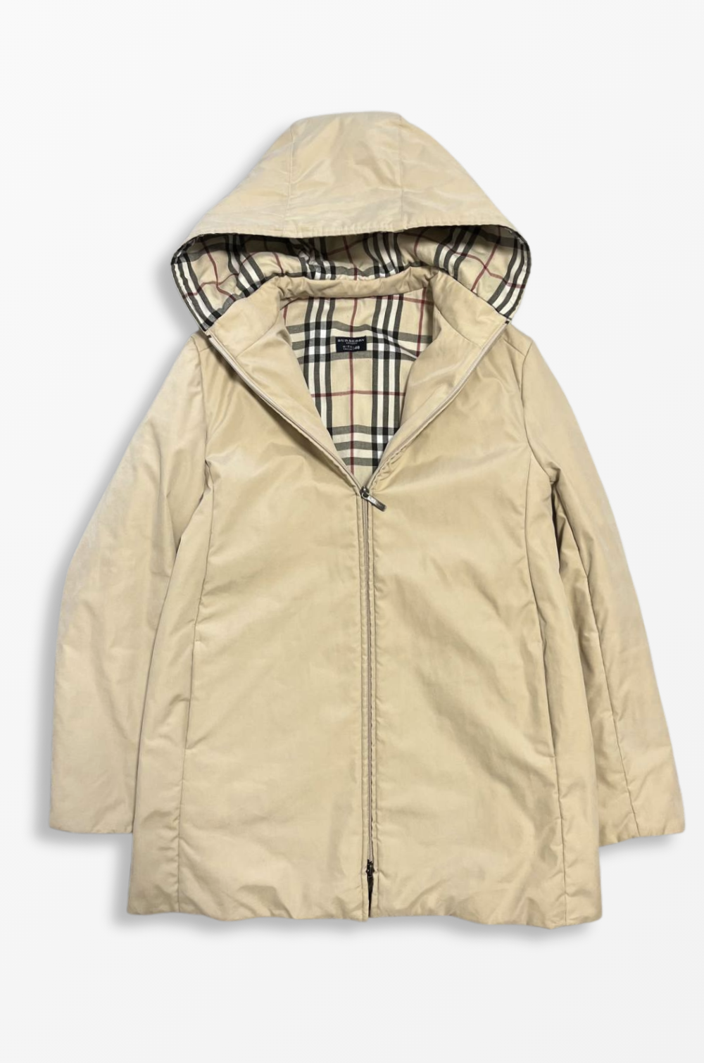 Burberry London Hooded Zip Beige Check Lining Jacket – Size IT 48