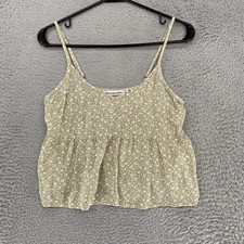 Abercrombie Fitch Tank Top Womens XS Green Floral Smocked Babydoll Cottagecore