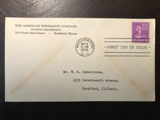 Scott 817 12c Zachary Taylor on 1938 FDC fr American Insurance Co of Rockford IL