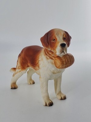 Vintage Repaired Lefton St. Bernard Barrel Dog Ceramic Figurine #H4993 