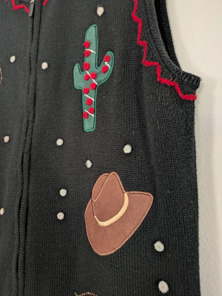 Chaleco Vaquero Navidad Vintage Talla Mediana Con Cuentas y Bordado Foto 4 de 4