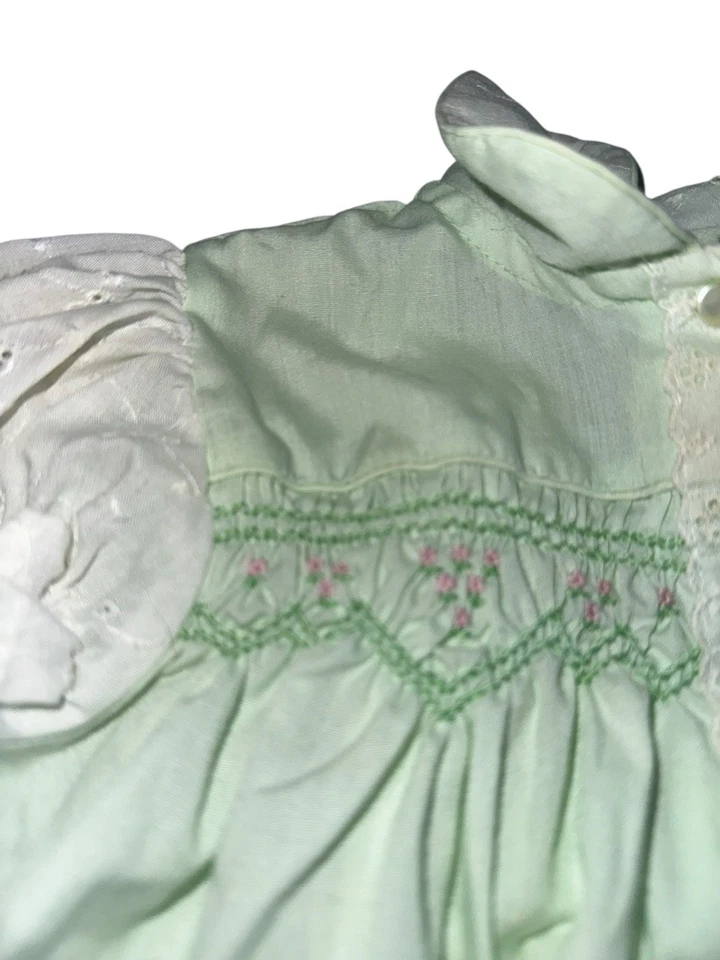 Vestido Vintage Polly Flinders Niña Pequeña Talla 18M Verde Claro Ojales Foto 2 de 4