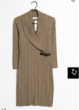 Calvin Klein Dress Women Larg Brown Toggle Wrap Cable Knit Sweater Classic