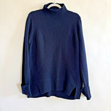 Elie Tahari Womens Ribbed Wool Cashmere Mock Turtleneck Sweater Blue Large