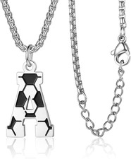 Initial A-Z Letter Soccer Necklace - Men'S Stainless Steel Silver Box Chain, 22 
