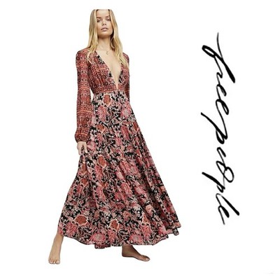   Free People Dove Maxi Dress Floral Sz: M Peasant Tapestry  