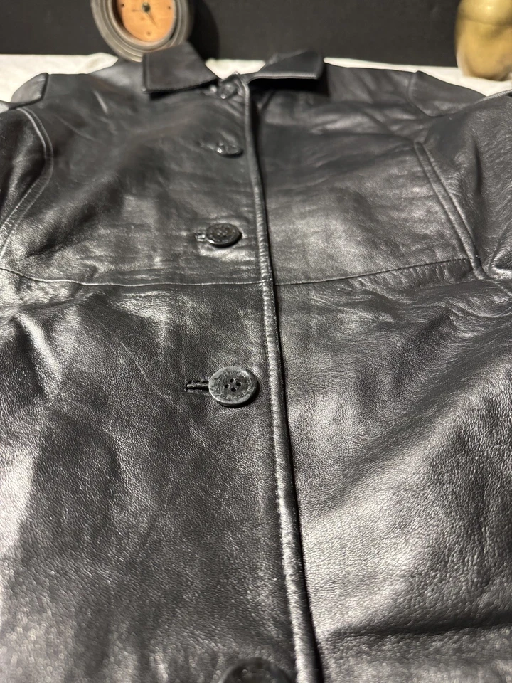 Gabardina clásica vintage de cuero real negro de Wilson de longitud media MED Thinsulate Foto 3 de 4