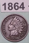 1864 INDIAN HEAD ( NO L ) US COPPER ONE CENT COIN RATES: VERY FINE