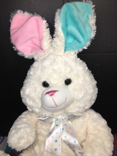 Kellytoy White Bunny Rabbit Plush 15” Pastel Multi Color Ears Easter Stuffed Toy - Bild 2 von 4