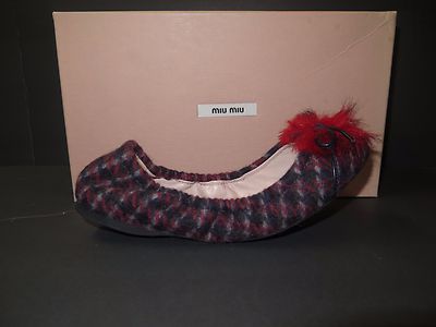 BNIB Beautiful Designer PRADA MIU MIU Ladies Plaid Ballet Flats