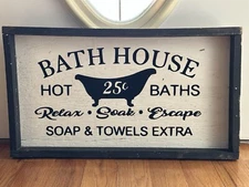 Bath House Sign Country Rustic Homemade Wooden Shelf Sitter Or Tray 24”x13.5”x2”