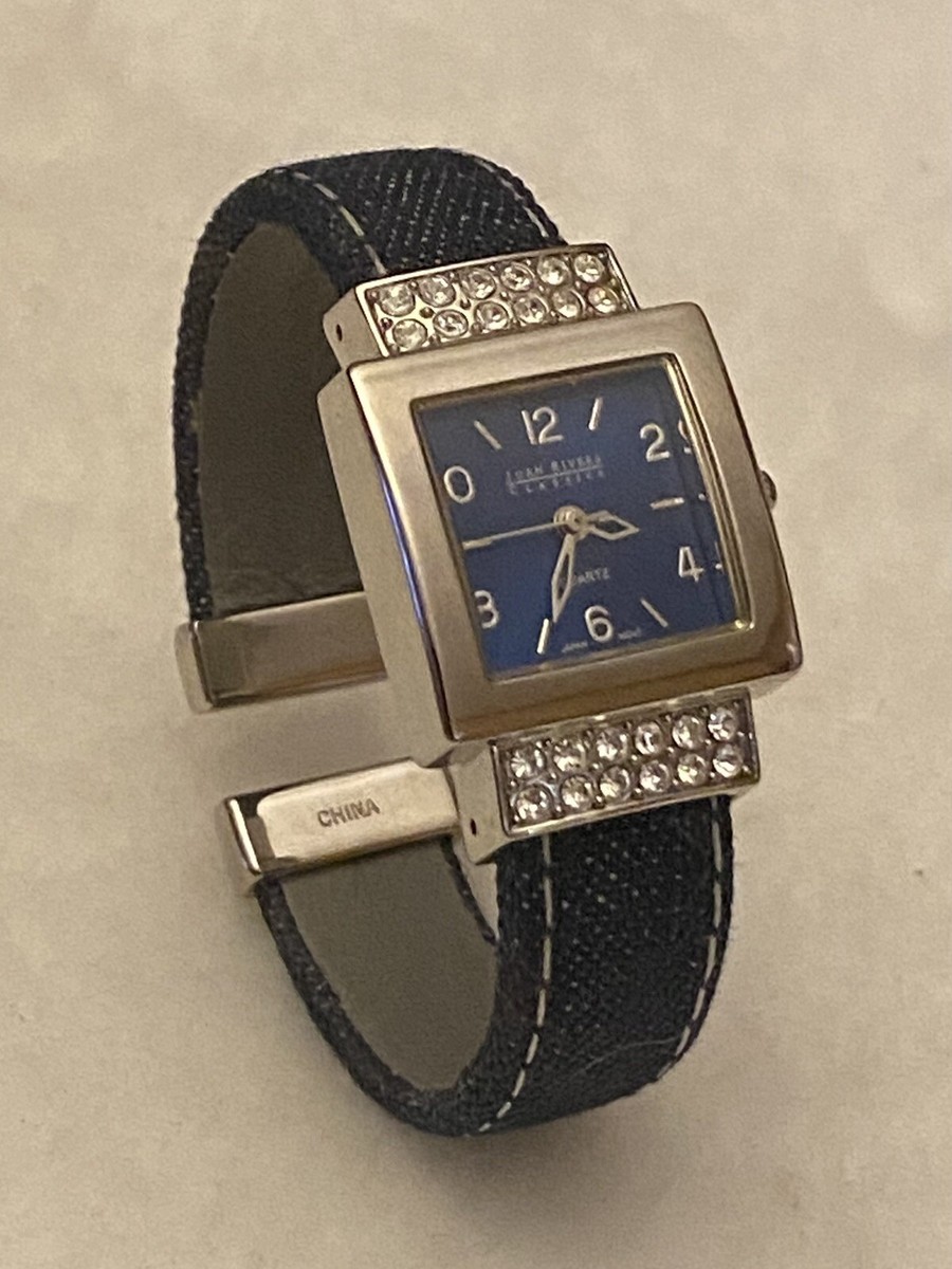 VTG Joan Rivers Classics Watch Womens Blue Dial Rhinestones Denim Strap WORKS Joan Rivers Watch Square faced blue denim rhinestones | eBay main image 2