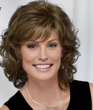 Pecan Delight Layered Short Bob Curly Human Hair Blend Heat Ok Wig Women Natural